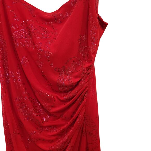 Vintage City Triangles Red Shimmer Ruched Sleeveless High Low Party Dress Large - Picture 6 of 8